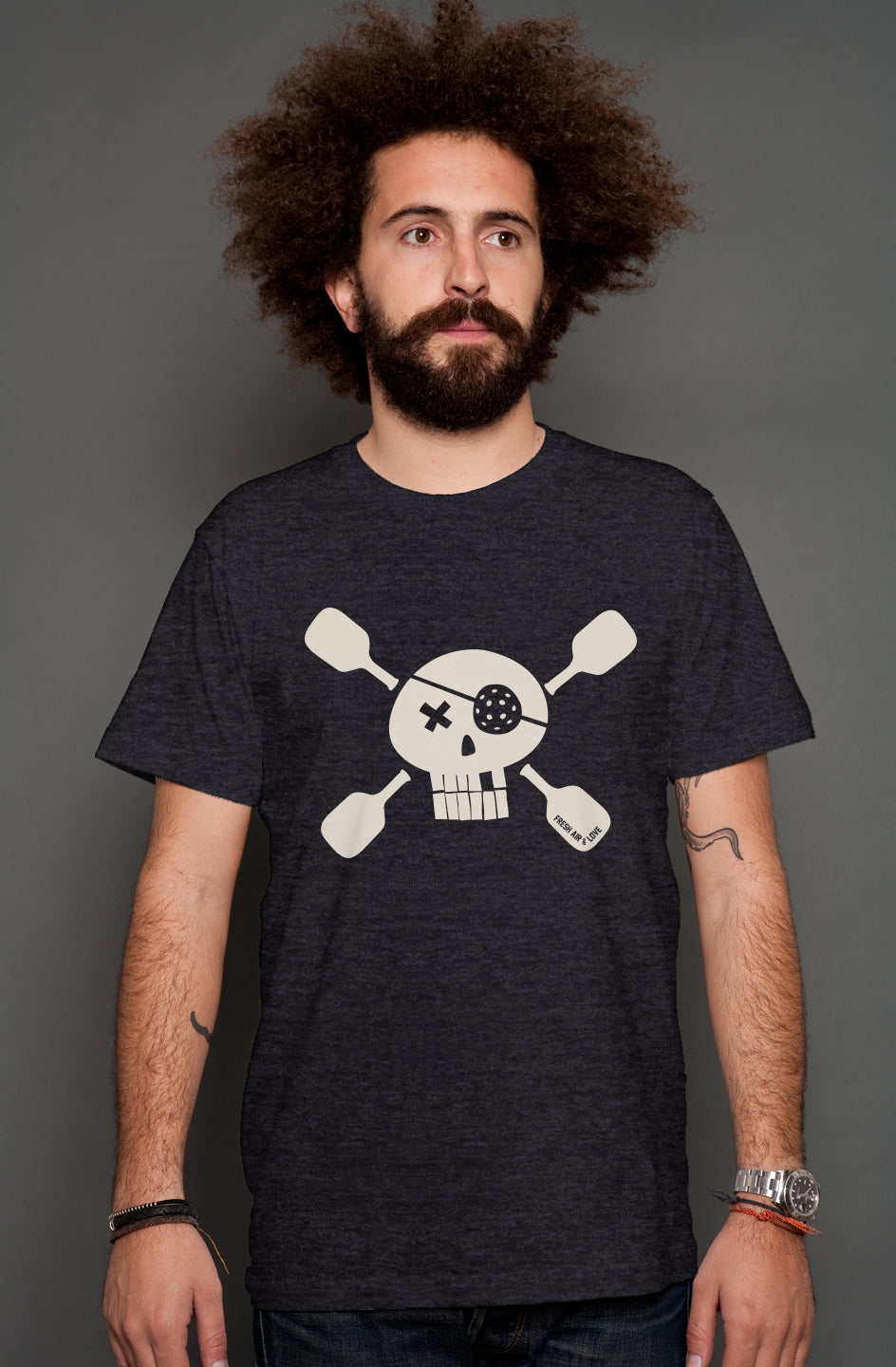 Pickleball Pirate Heather Charcoal Tee_Front1