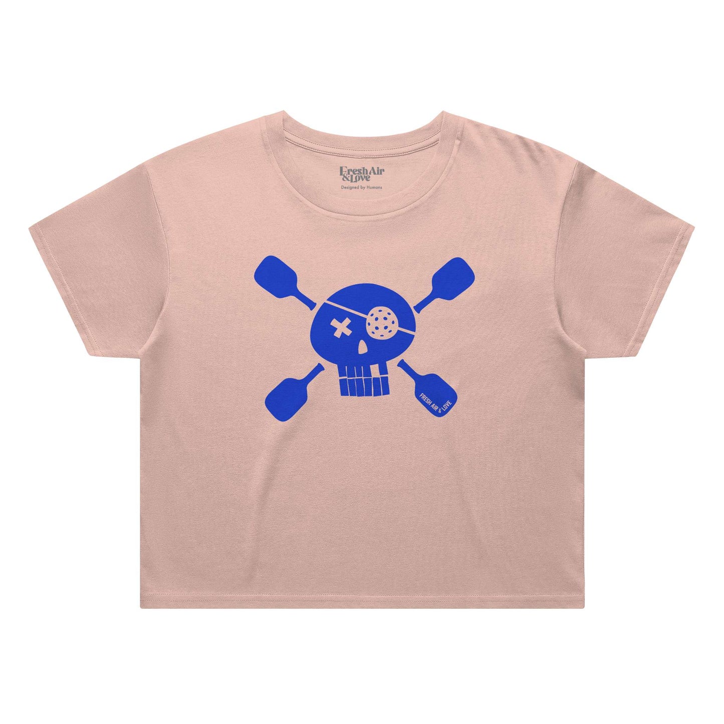 Pickleball Pirate Street Crop Tee - Soft Pink / Blue