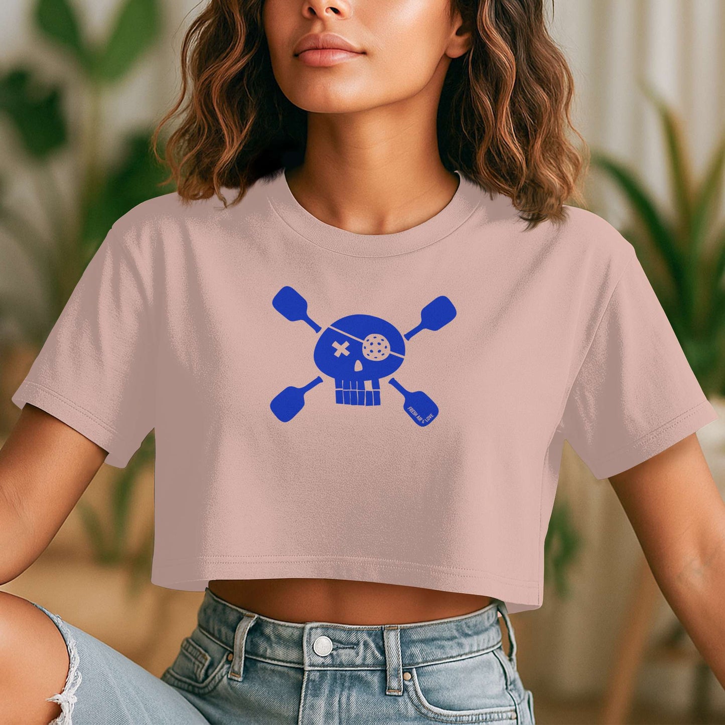 Pickleball Pirate Street Crop Tee - Soft Pink / Blue