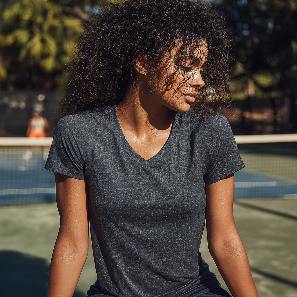 Pickleball Pirate Women’s Deep V-Neck Tee - Heather Charcoal
