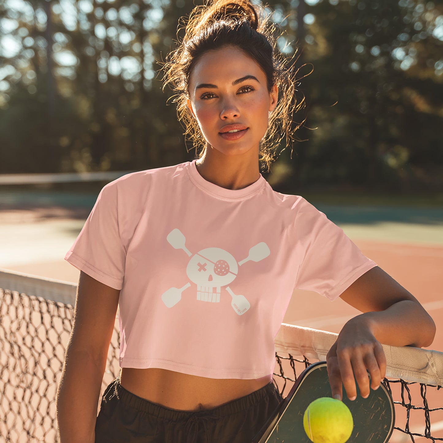 Pickleball Pirate Street Crop Tee - Pale Pink