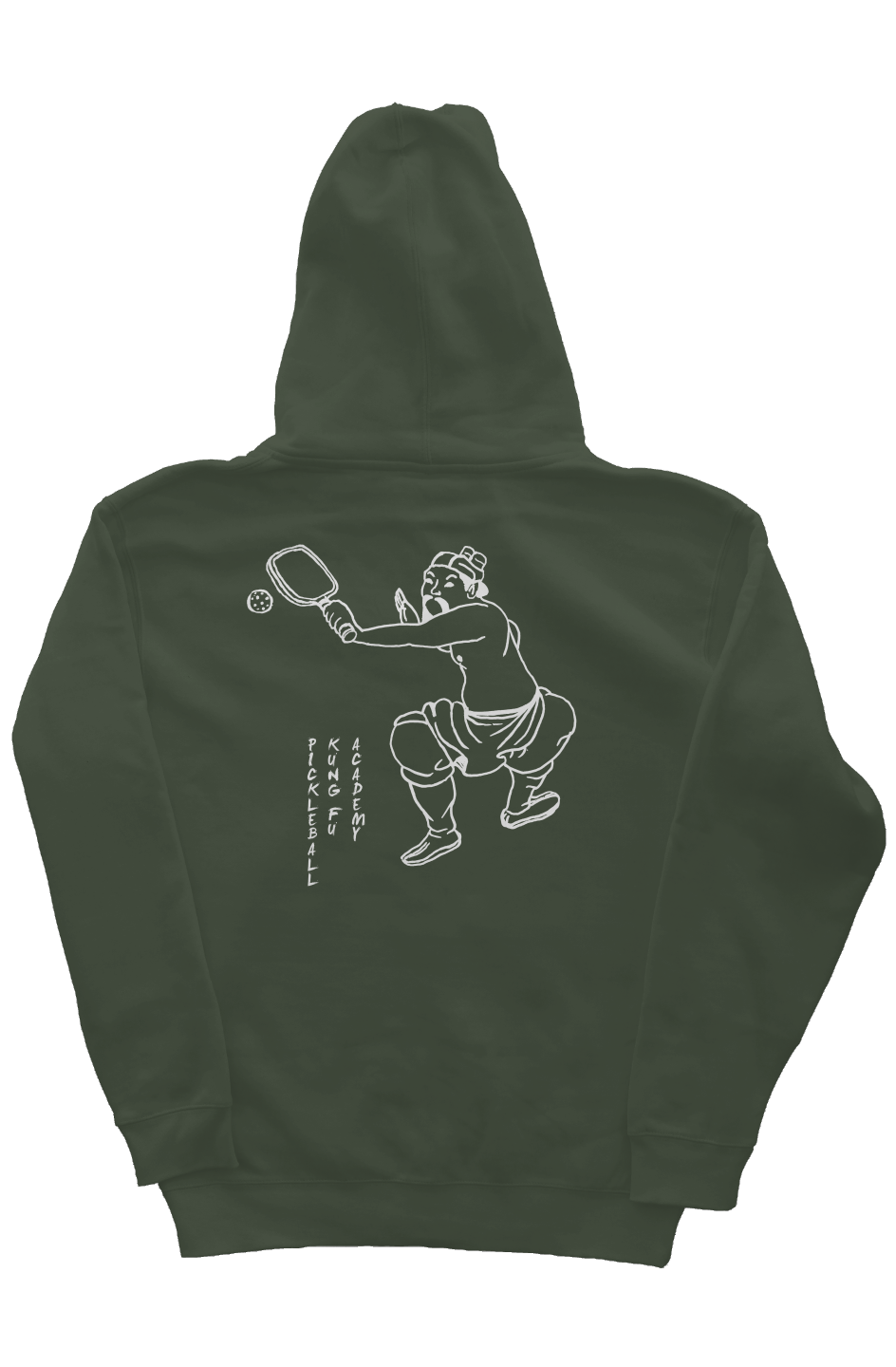 Pickleball Kung Fu Zip Heavyweight Hoodie - Army Green White 