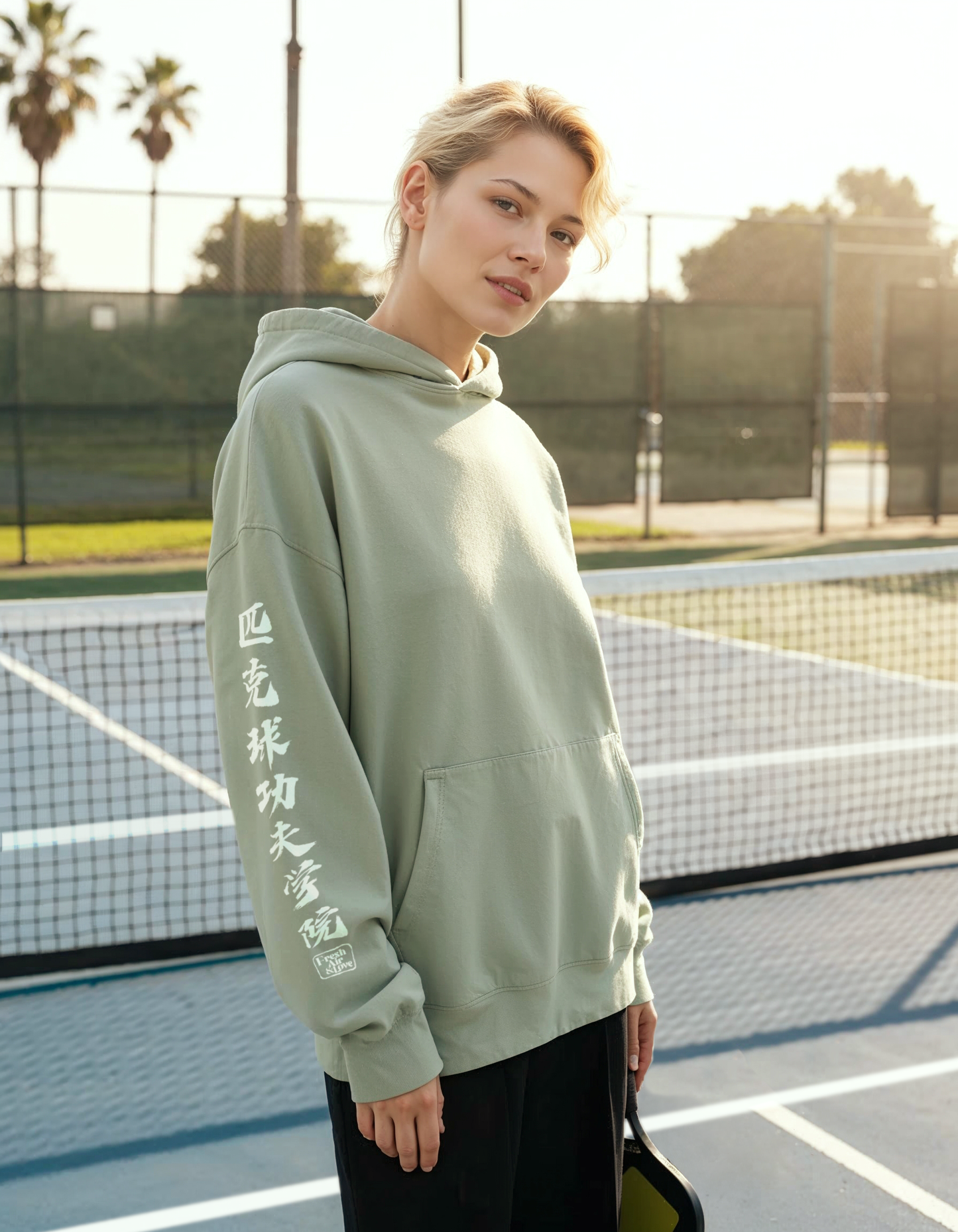 Pickleball Kung Fu Avenue Pullover Hooded Sweatshirt - Honey Dew White