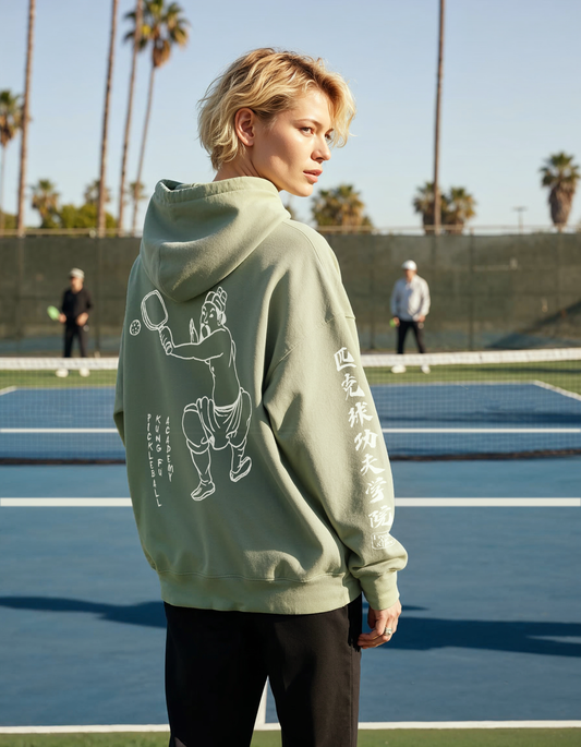 Pickleball Kung Fu Avenue Pullover Hooded Sweatshirt - Honey Dew White