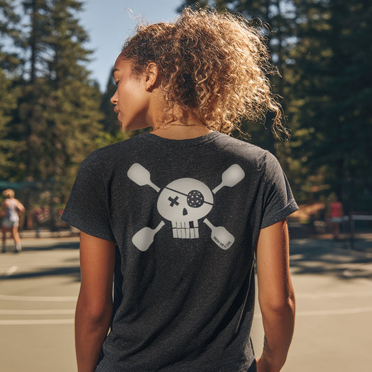 Pickleball Pirate Women’s Deep V-Neck Tee - Heather Charcoal