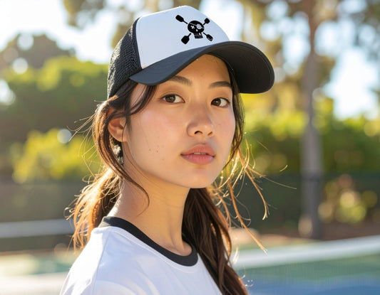 Pickleball Pirate Trucker Hat - White Black